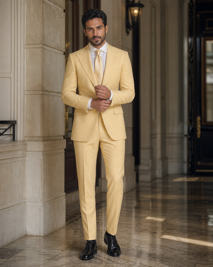 Butter Yellow Cashmere Blend Winter Suit - Custom Made to Measure front view