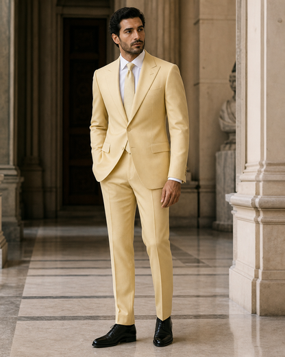 Butter Yellow Cashmere Blend Winter Suit - Custom Made to Measure side back view