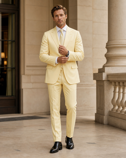 Butter Yellow Cotton Beach Wedding Suit - Custom Made to Measure front view
