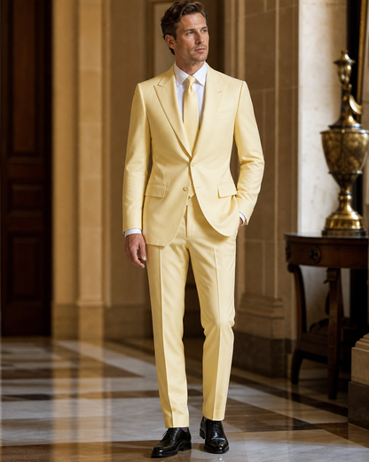 Butter Yellow Cotton Beach Wedding Suit - Custom Made to Measure side back view