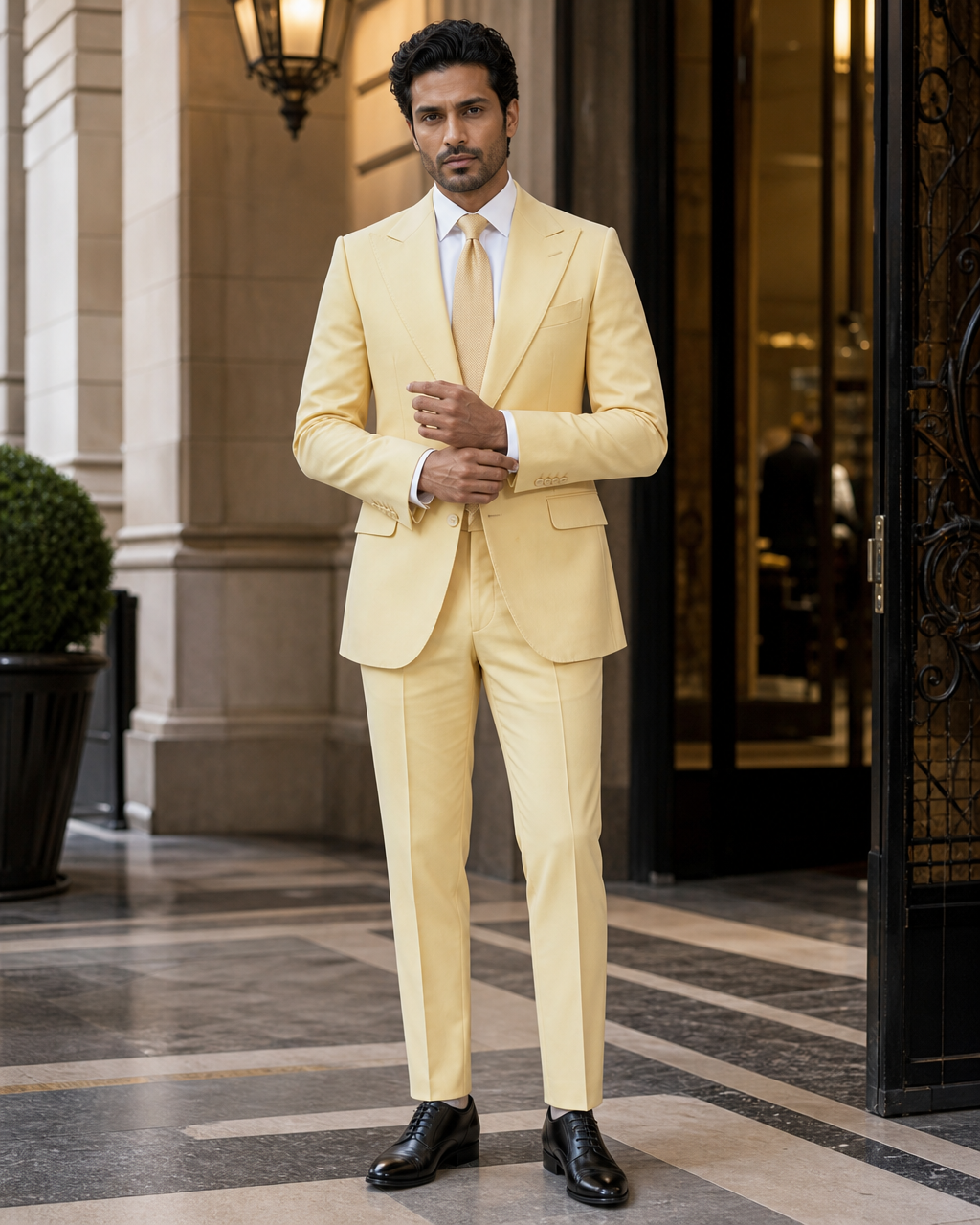 Butter Yellow Cotton Summer Suit - Custom Made to Measure front view