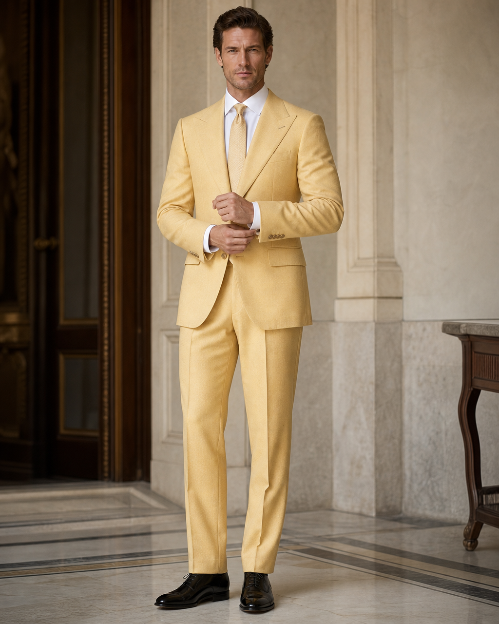 Butter Yellow Flannel Winter Suit - Custom Made to Measure front view