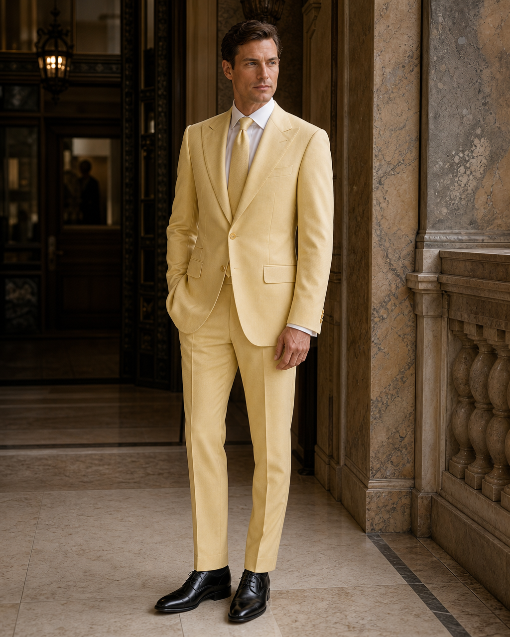 Butter Yellow Flannel Winter Suit - Custom Made to Measure side back view