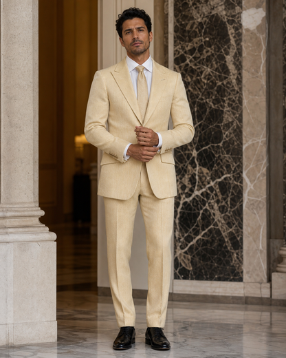 Butter Yellow Herringbone Winter Suit - Custom Made to Measure front view