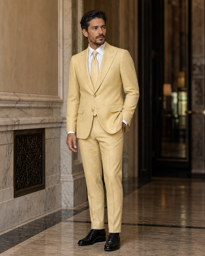 Butter Yellow Herringbone Winter Suit - Custom Made to Measure side back view