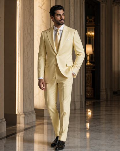Butter Yellow Linen Beach Wedding Suit - Custom Made to Measure side back view