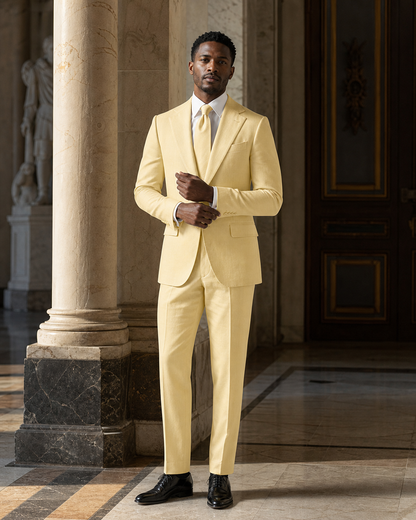 Butter Yellow Linen Outdoor Wedding Suit - Custom Made to Measure front view