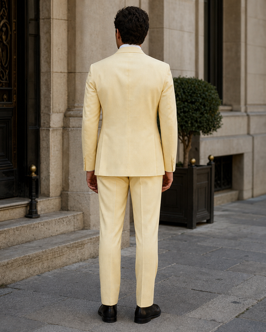Butter Yellow Linen Peak Lapel Suit - Custom Made to Measure back view
