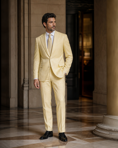 Butter Yellow Linen Summer Suit - Custom Made to Measure side back view