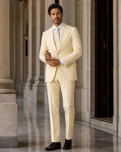 Butter Yellow Seersucker Beach Wedding Suit - Custom Made to Measure front view