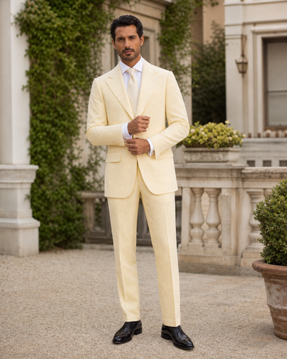 Butter Yellow Seersucker Outdoor Wedding Suit — Custom Made to Measure front view