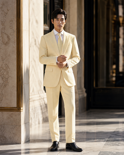 Butter Yellow Seersucker Summer Suit - Custom Made to Measure front view