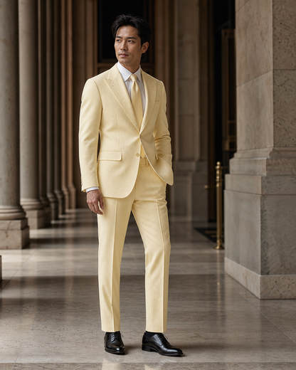 Butter Yellow Seersucker Summer Suit - Custom Made to Measure side back view