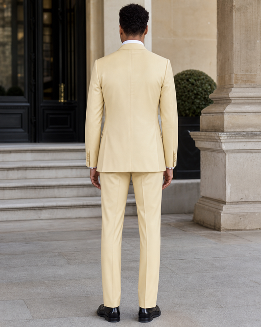 Butter Yellow Silk Blend Peak Lapel Suit - Custom Made to Measure back view