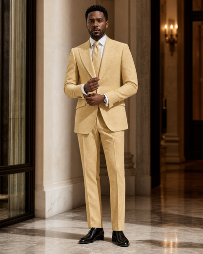 Butter Yellow Tweed Winter Suit - Custom Made to Measure front view
