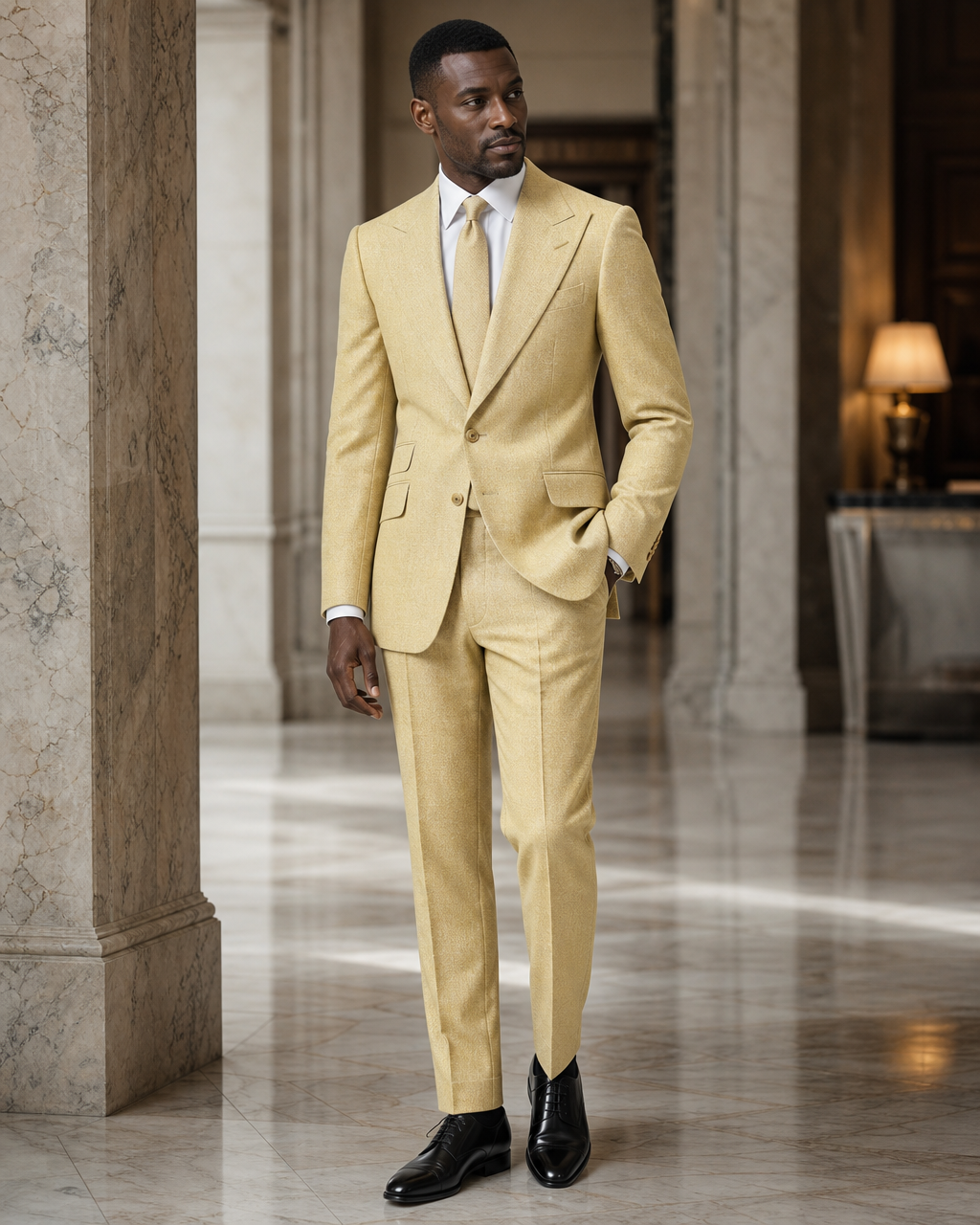 Butter Yellow Tweed Winter Suit - Custom Made to Measure side back view