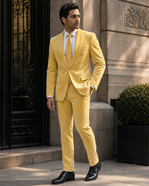 Butter Yellow Velvet Shawl Lapel Suit — Custom Made to Measure — 3
