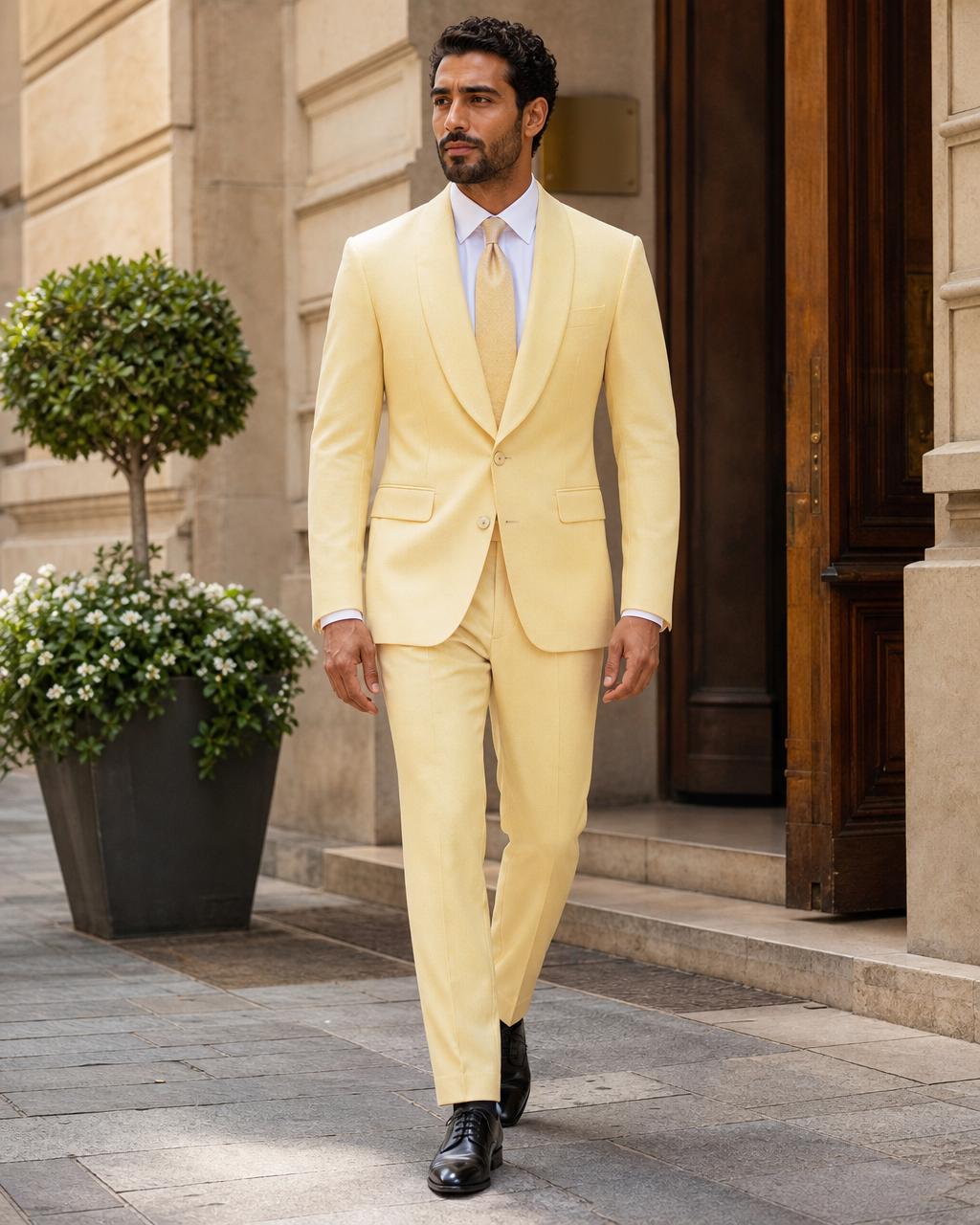 Butter Yellow Wool Shawl Lapel Suit — Custom Made to Measure
