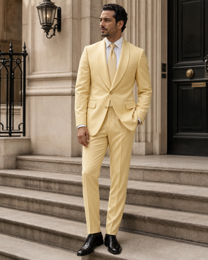 Butter Yellow Wool Shawl Lapel Suit — Custom Made to Measure — 3