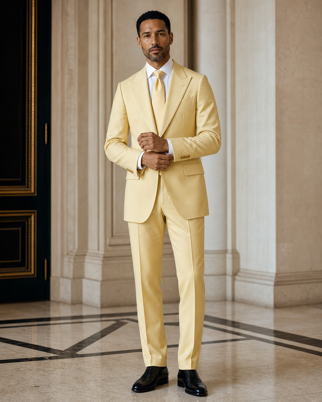 Butter Yellow Wool Winter Suit - Custom Made to Measure front view
