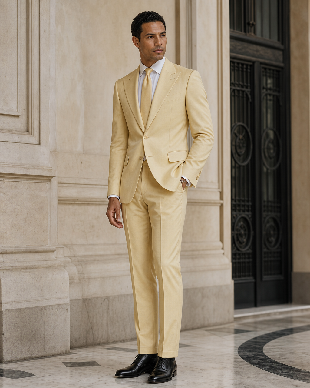Butter Yellow Wool Winter Suit - Custom Made to Measure side back view