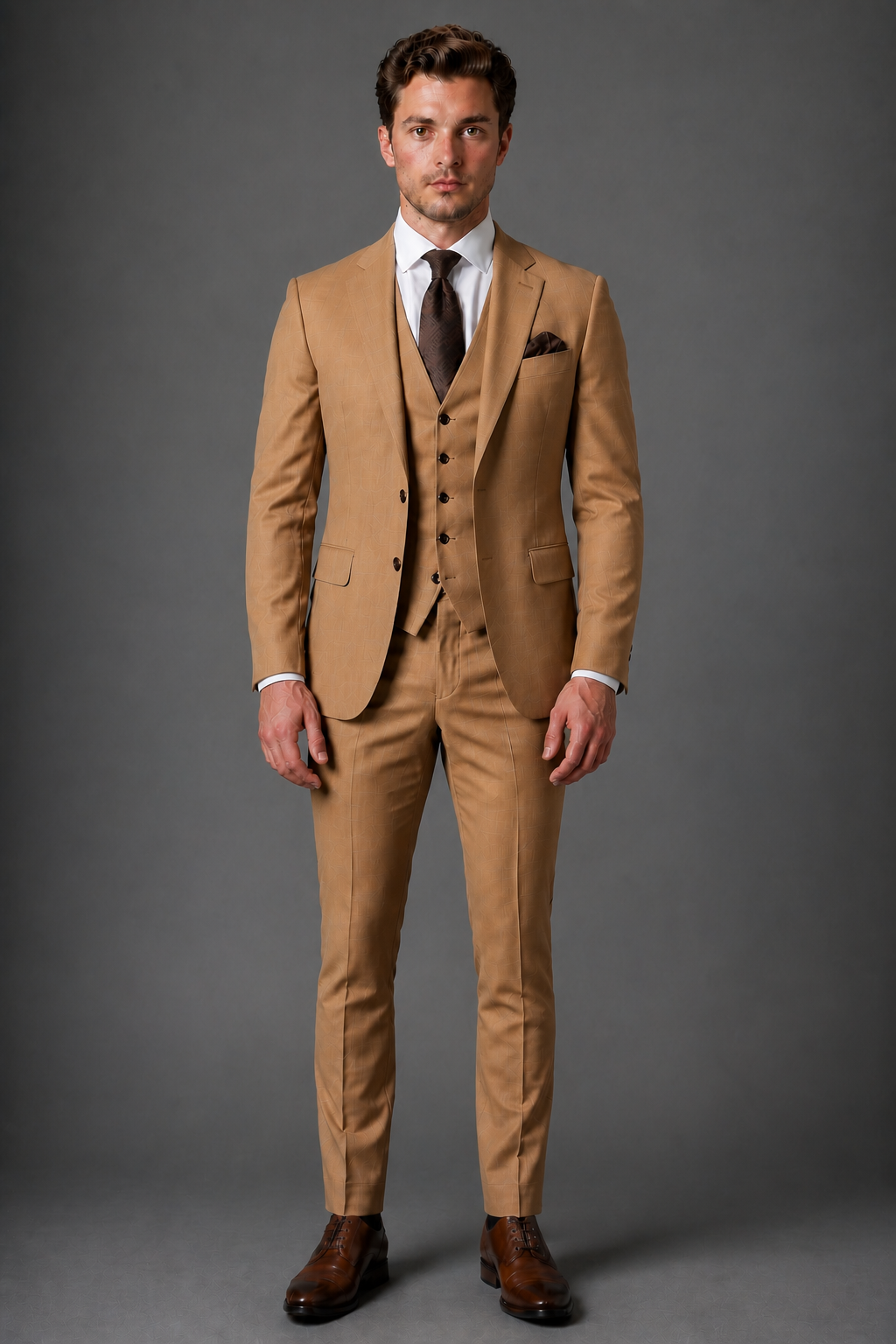 Camel Wool Slim Fit Suit — Custom Made to Measure