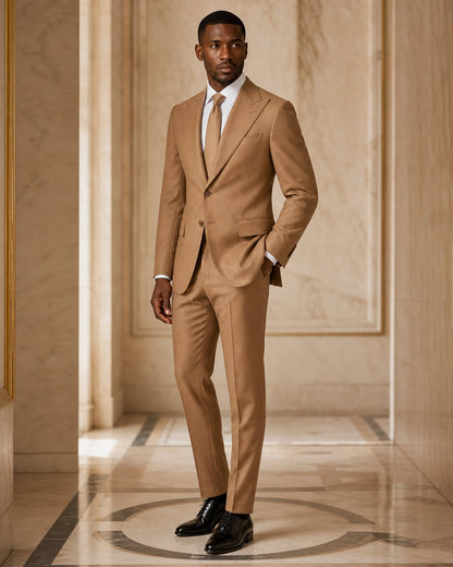 Camel Cashmere Blend Winter Suit - Custom Made to Measure side back view