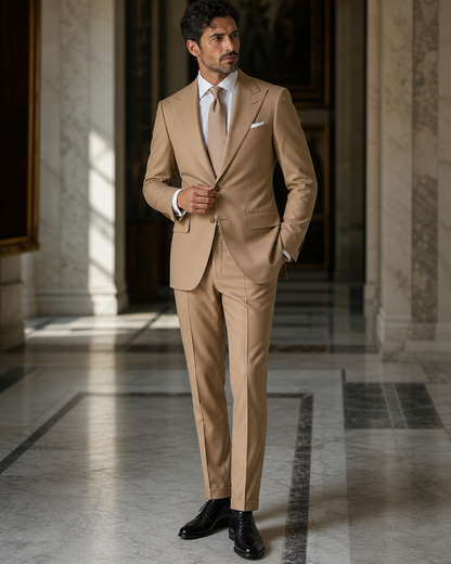 Camel Cotton Beach Wedding Suit - Custom Made to Measure side back view