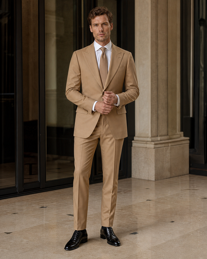 Camel Cotton Summer Suit - Custom Made to Measure front view