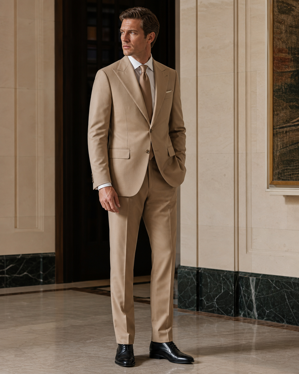 Camel Cotton Summer Suit - Custom Made to Measure side back view