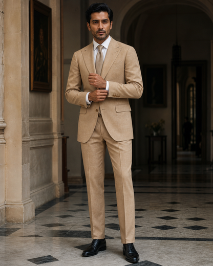 Camel Linen Summer Suit - Custom Made to Measure front view