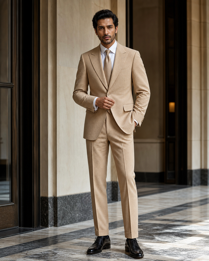 Camel Seersucker Beach Wedding Suit - Custom Made to Measure front view