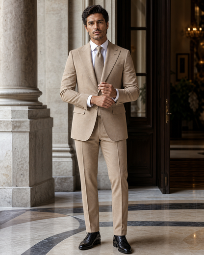 Camel Seersucker Summer Suit - Custom Made to Measure front view