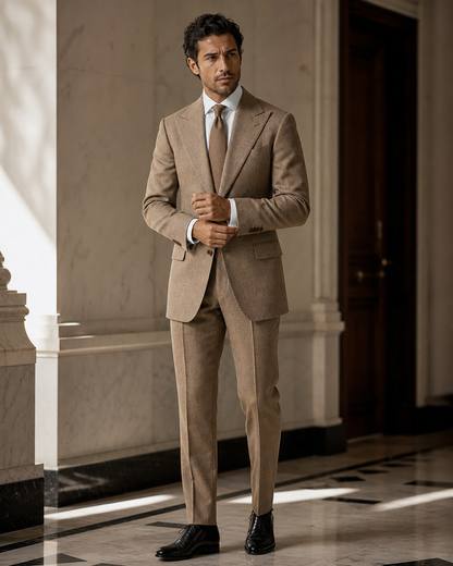 Camel Tweed Winter Suit - Custom Made to Measure front view