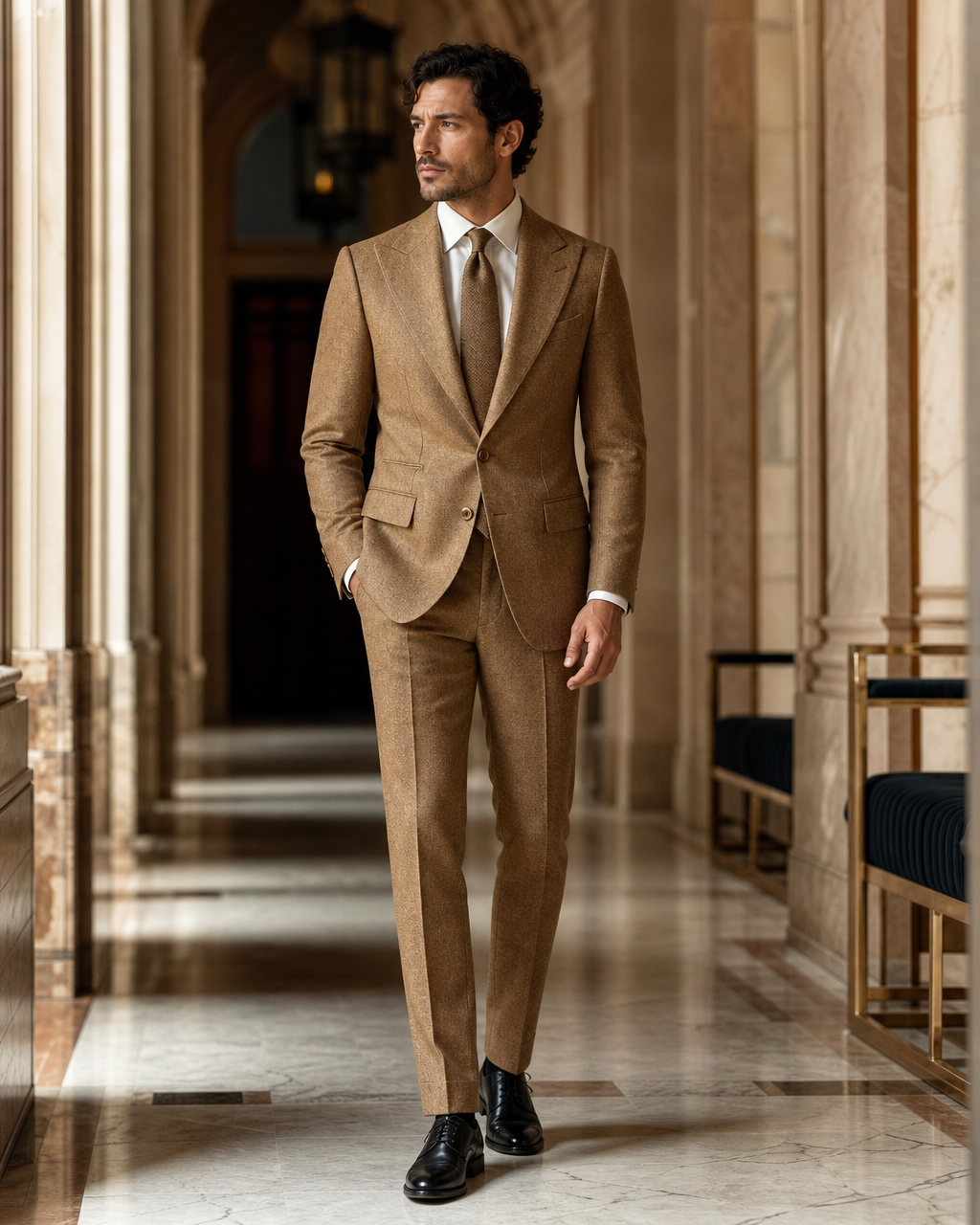Camel Tweed Winter Suit - Custom Made to Measure side back view