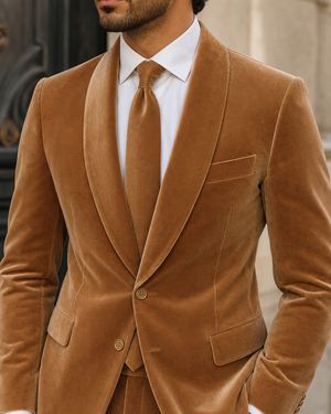 Camel Velvet Shawl Lapel Suit — Custom Made to Measure — 4