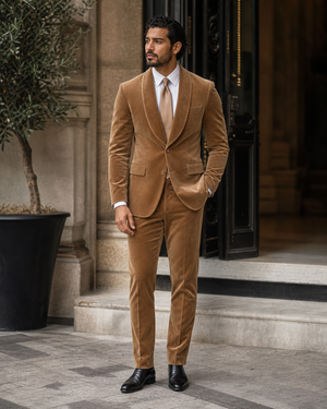 Camel Velvet Shawl Lapel Suit — Custom Made to Measure — 3