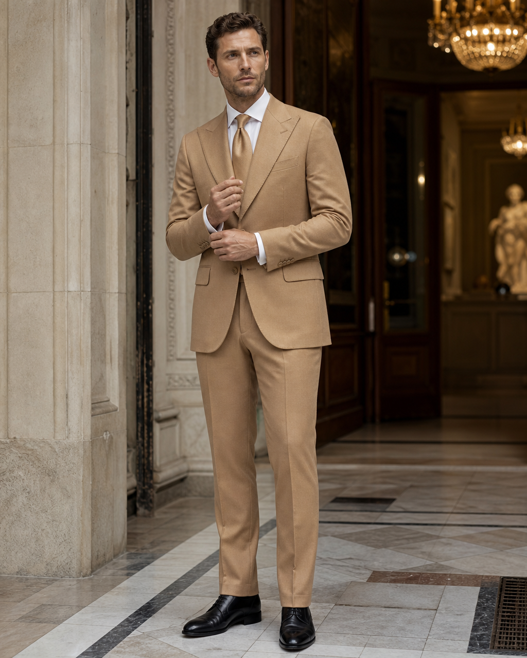 Camel Wool Outdoor Wedding Suit - Custom Made to Measure front view