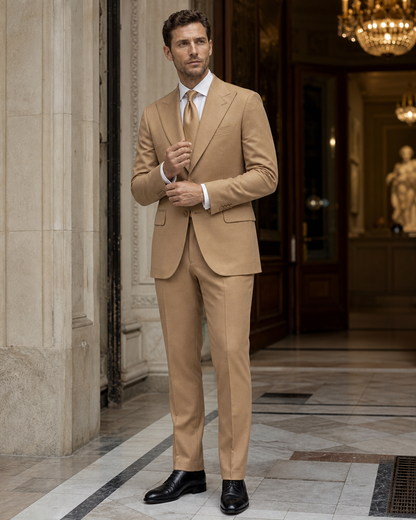 Camel Wool Outdoor Wedding Suit - Custom Made to Measure front view