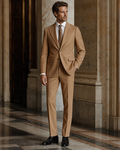 Camel Wool Outdoor Wedding Suit - Custom Made to Measure side back view