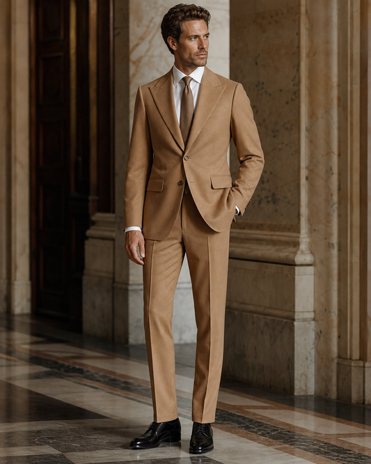 Camel Wool Outdoor Wedding Suit - Custom Made to Measure side back view