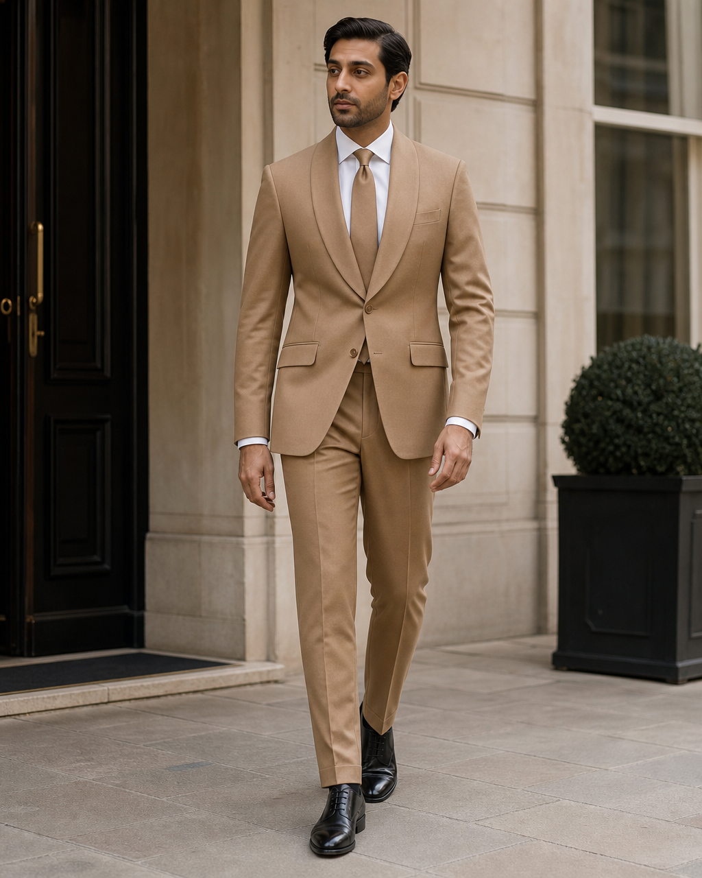 Camel Wool Shawl Lapel Suit — Custom Made to Measure
