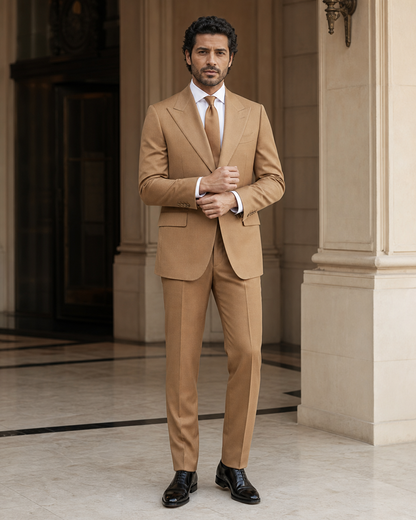 Camel Wool Winter Suit - Custom Made to Measure front view