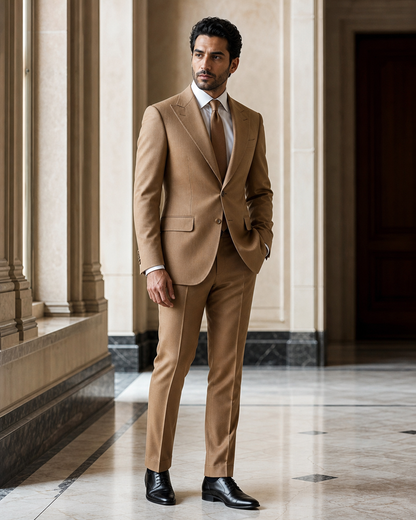 Camel Wool Winter Suit - Custom Made to Measure side back view