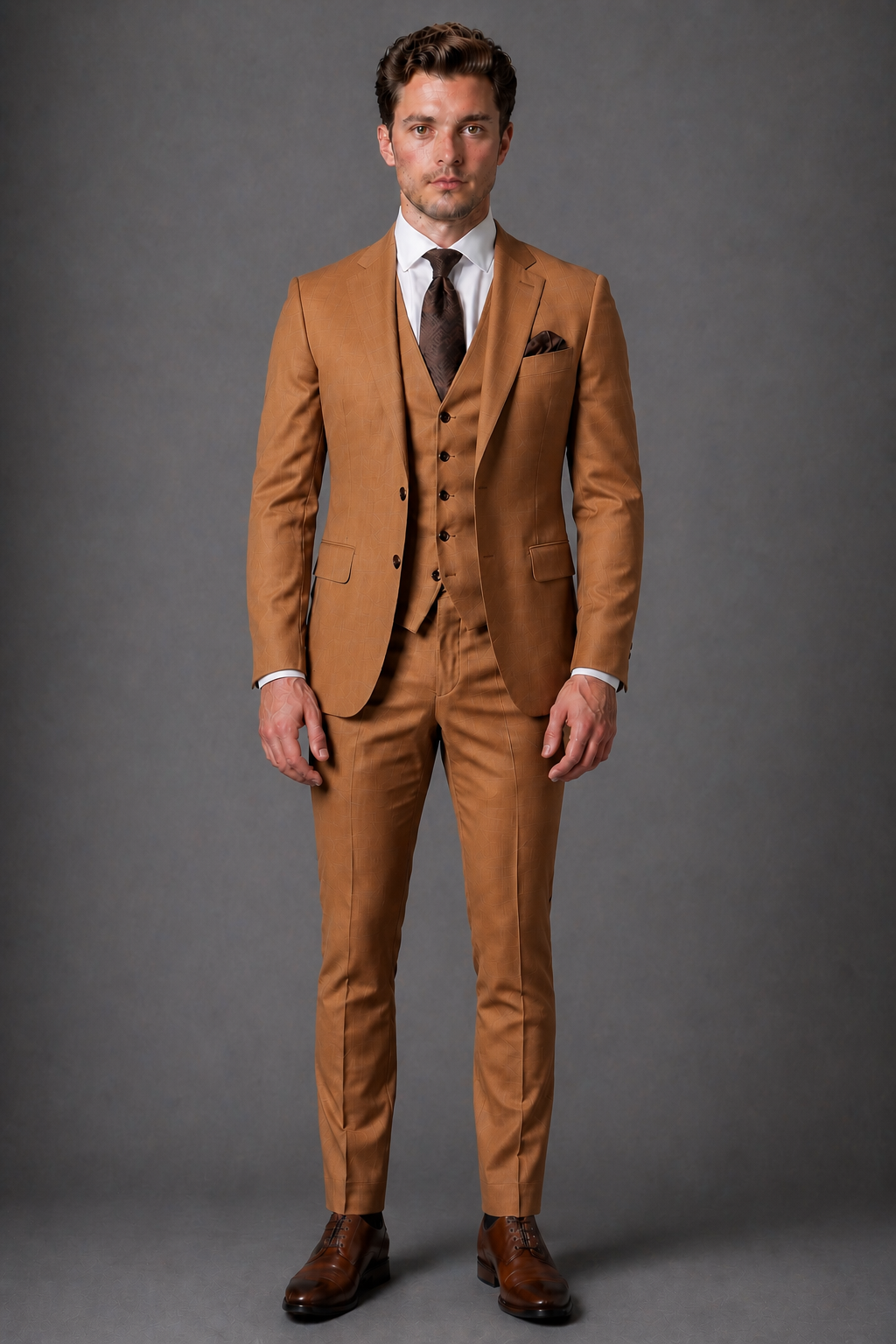 Caramel Wool Slim Fit Suit — Custom Made to Measure