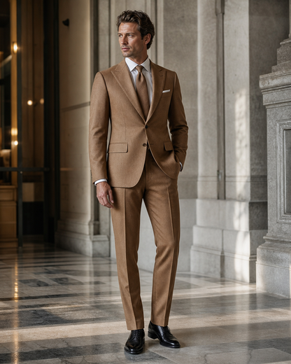 Caramel Cashmere Blend Winter Suit - Custom Made to Measure side back view