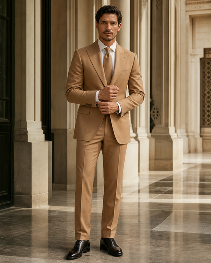 Caramel Cotton Beach Wedding Suit - Custom Made to Measure front view