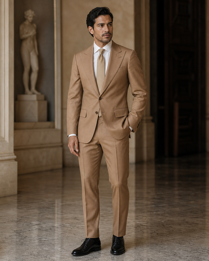 Caramel Cotton Beach Wedding Suit - Custom Made to Measure side back view
