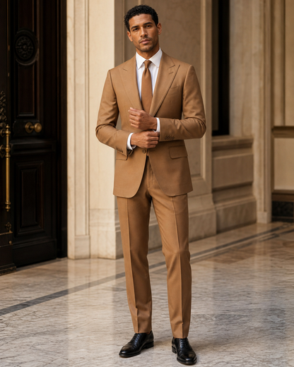 Caramel Cotton Summer Suit - Custom Made to Measure front view