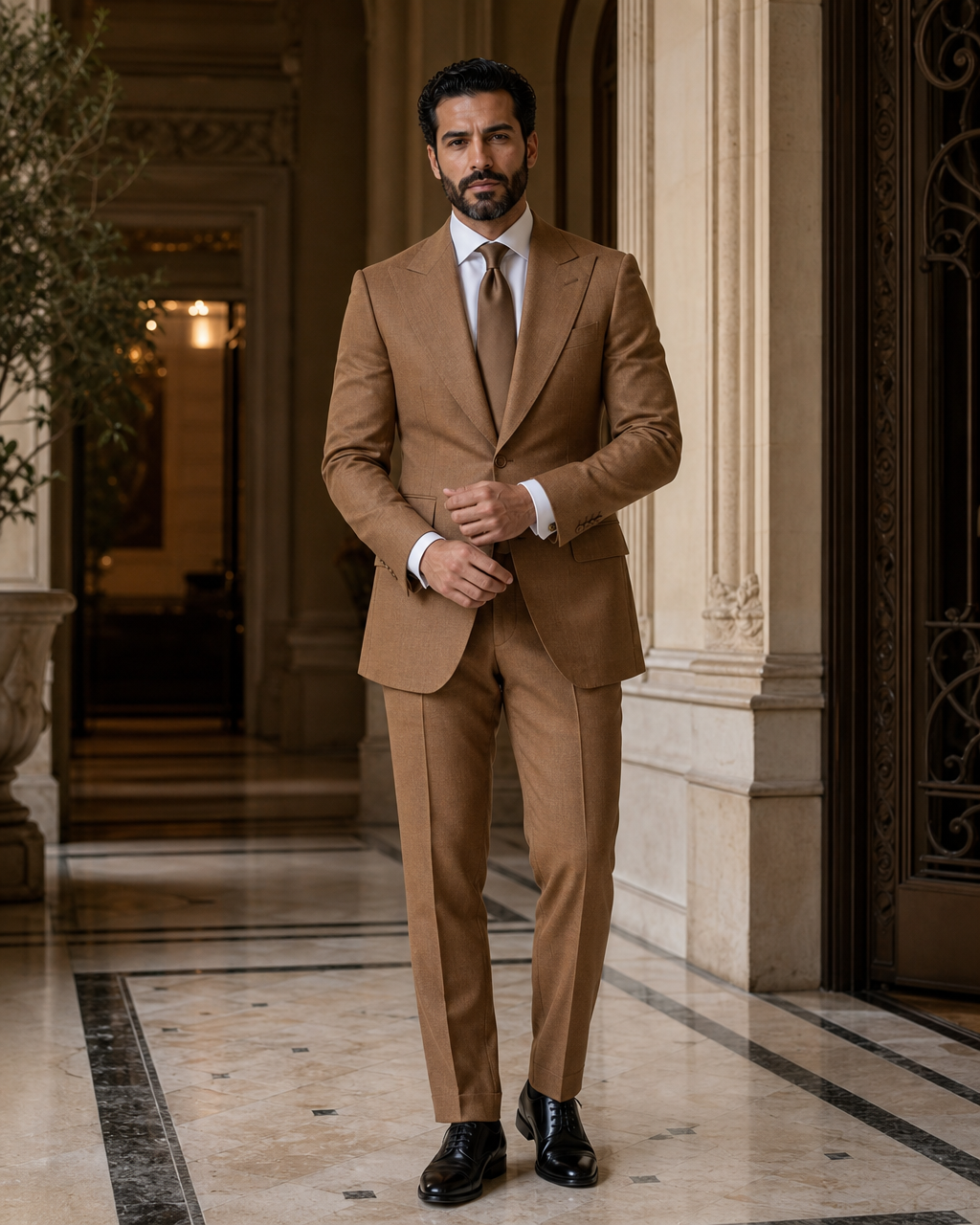 Caramel Flannel Winter Suit - Custom Made to Measure front view